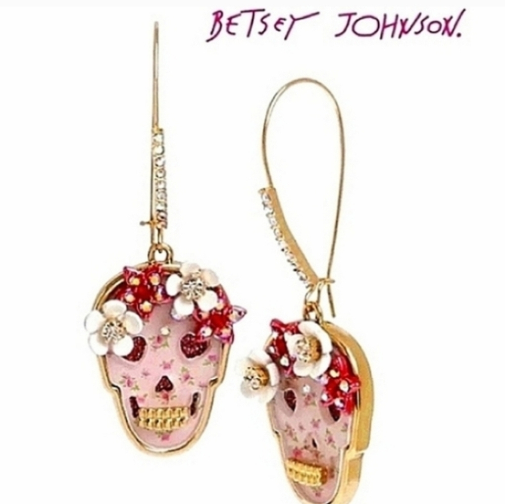 Betsey Johnson Day Of The Dead Sugar Skull Drop Earrings NWT/NIB